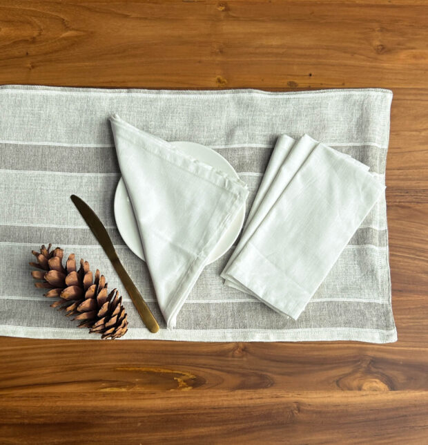 Shadow Stripes Linen Table Runner & White Napkins Combo