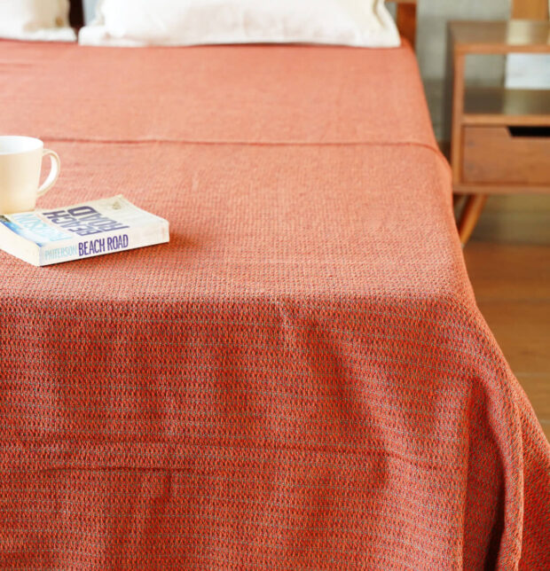 Handwoven Cotton Bed Cover Ginger Orange