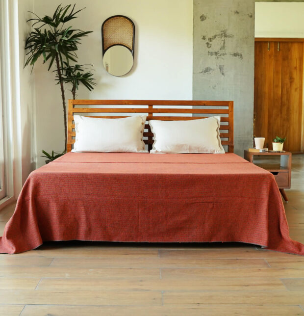 Handwoven Cotton Bed Cover Ginger Orange