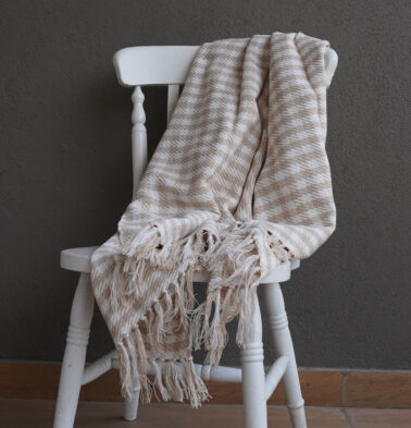 Houndstooth Handwoven Cotton Throw Beige/White