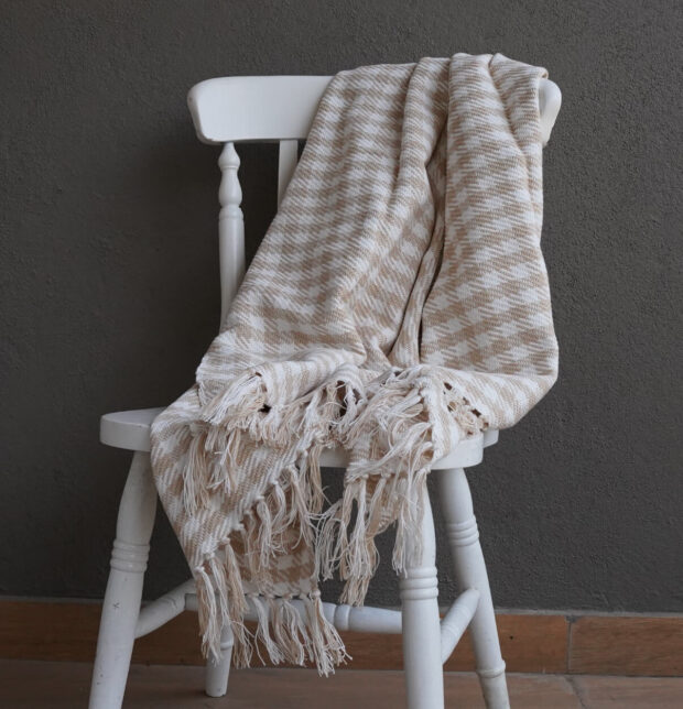 Houndstooth Handwoven Cotton Throw Beige/White