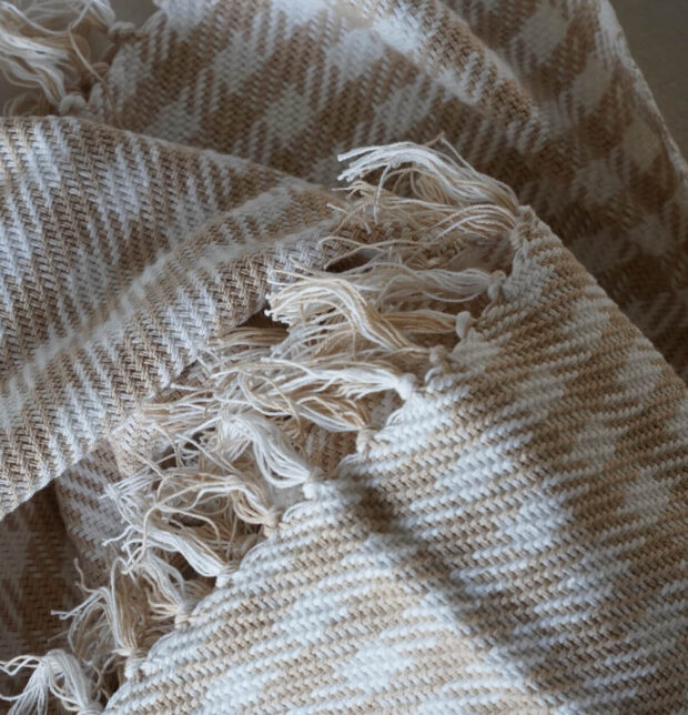 Houndstooth Handwoven Cotton Throw Beige/White