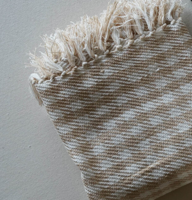 Houndstooth Handwoven Cotton Throw Beige/White