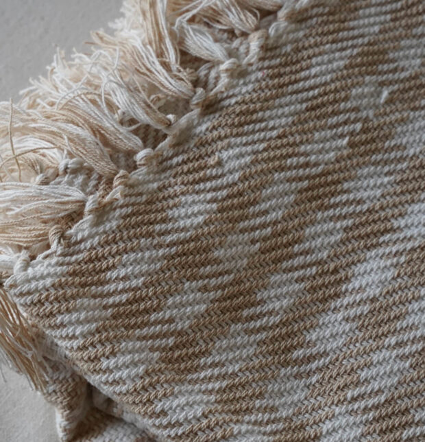 Houndstooth Handwoven Cotton Throw Beige/White