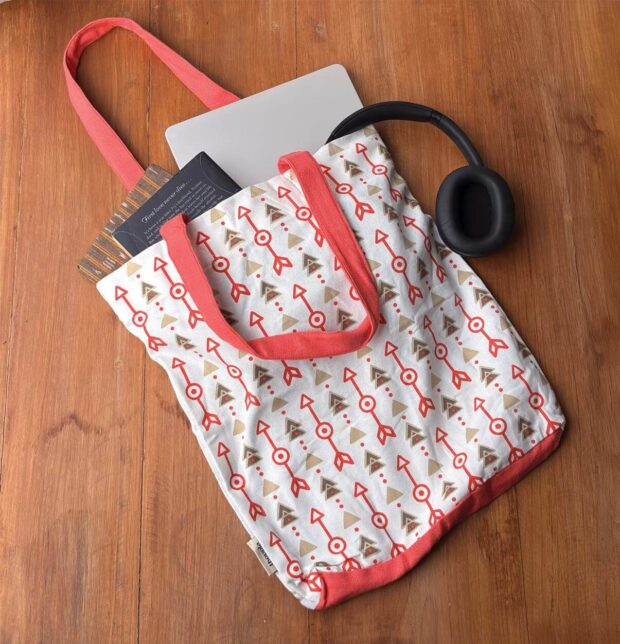 Aztec Arrows Cotton Tote Bag Fiesta Red