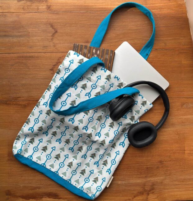 Aztec Arrows Cotton Tote Bag Vivid Blue