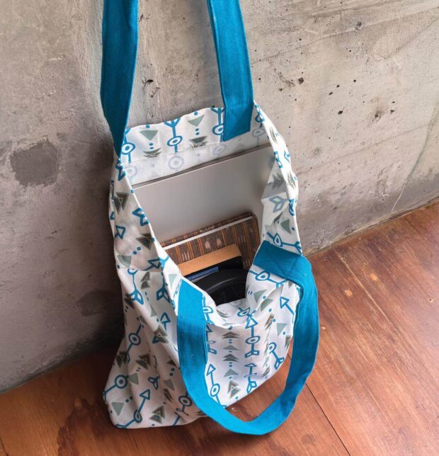 Aztec Arrows Cotton Tote Bag Vivid Blue