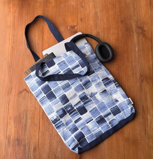 Brush Stroke Cubes Cotton Tote Bag Blue