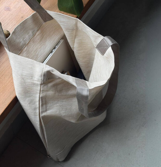 Textura Cotton Tote Bag Beige / Grey