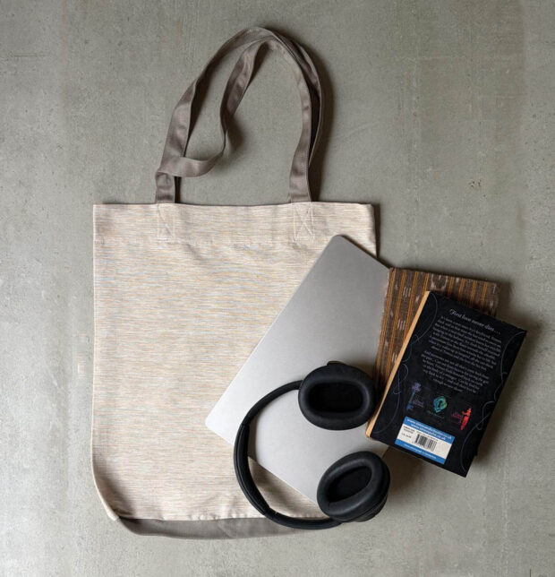 Textura Cotton Tote Bag Beige / Grey