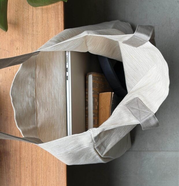 Textura Cotton Tote Bag Beige / Grey
