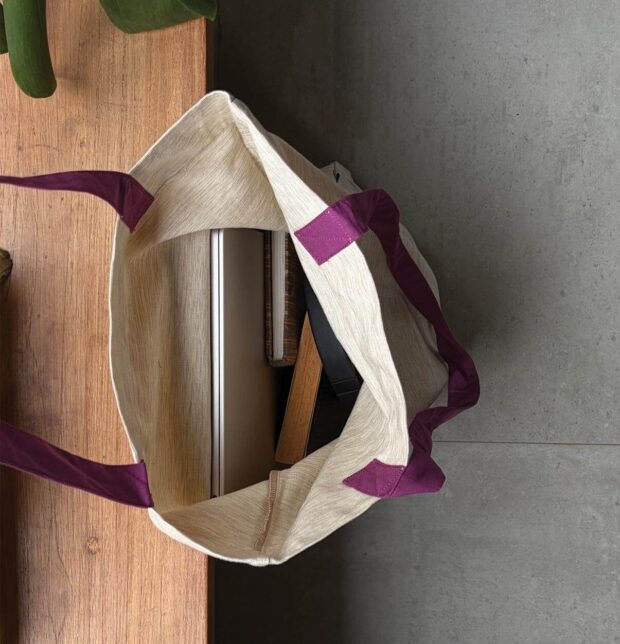 Textura Cotton Tote Bag Beige / Purple