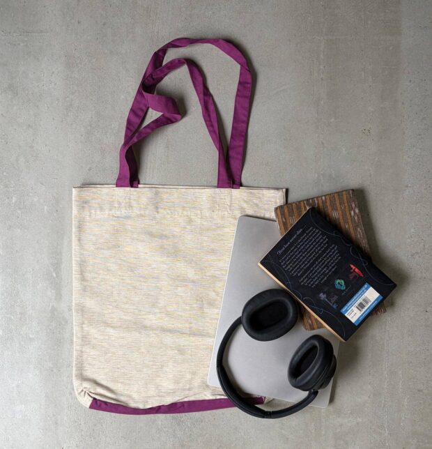 Textura Cotton Tote Bag Beige / Purple