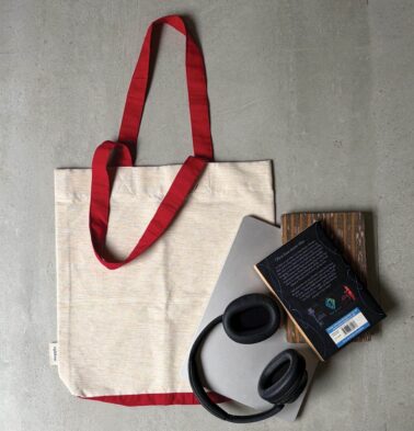 Textura Cotton Tote Bag Beige / Red