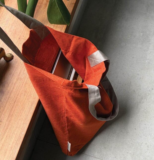 Textura Cotton Tote Bag Orange / Grey