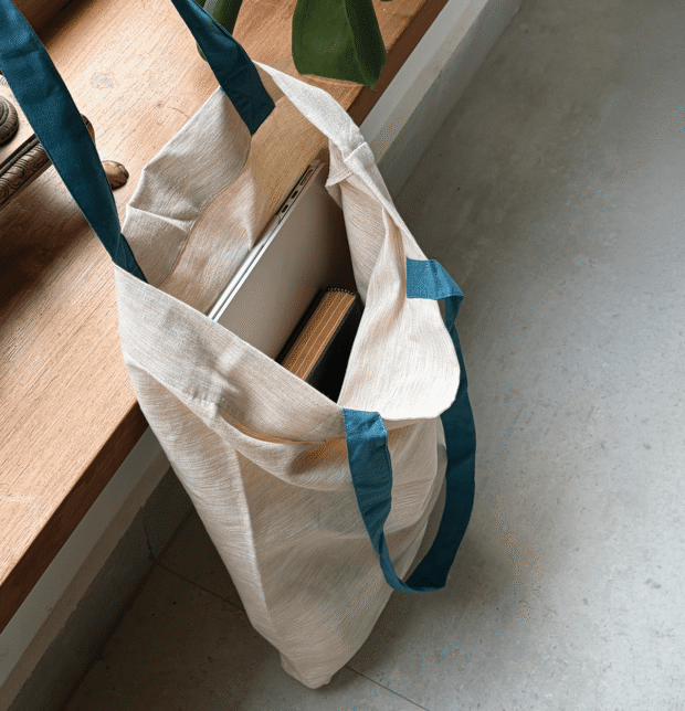 Textura Cotton Tote Bag Beige / Blue