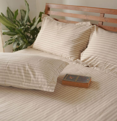 Morning Stripe Cotton Bedsheet – Beige (with 2 Pillow Covers)