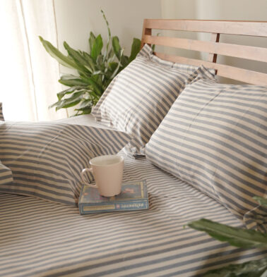 Morning Stripe Cotton Bedsheet – Blue (with 2 Pillow Covers)