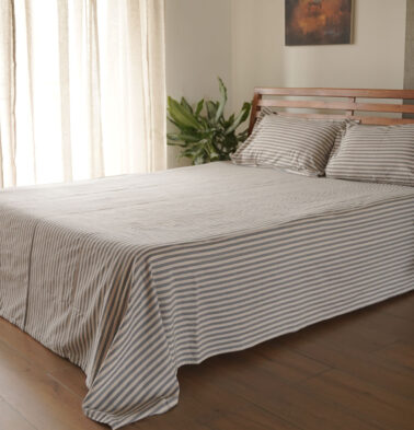 Morning Stripe Cotton Fitted Bedsheet – Blue
