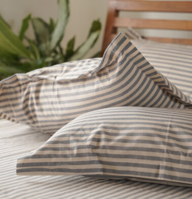 Morning Stripe Cotton Pillow Cover – Blue