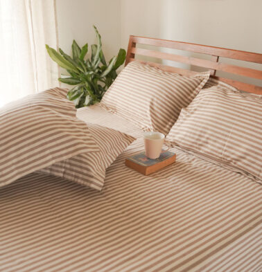 Morning Stripe Cotton Bedsheet – Brown (with 2 Pillow Covers)