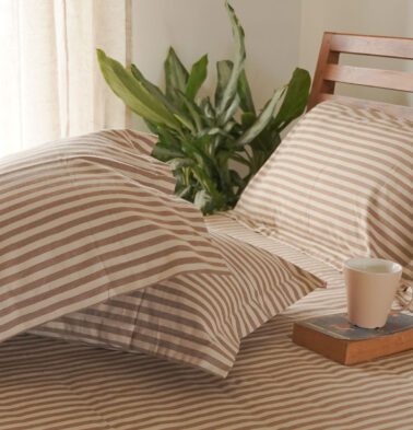 Morning Stripe Cotton Pillow Cover – Brown