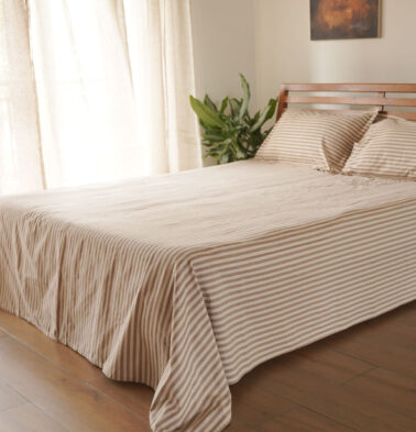 Morning Stripe Cotton Fitted Bedsheet – Brown