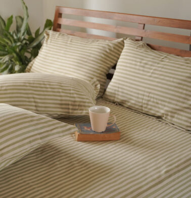 Morning Stripe Cotton Bedsheet – Green (with 2 Pillow Covers)