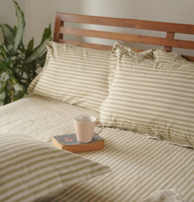 Customisable Morning Stripe Cotton Duvet Cover Green