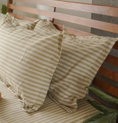 Morning Stripe Cotton Pillow Cover – Green