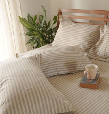 Morning Stripe Cotton Bedsheet Grey-With 2 pillow covers