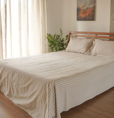 Morning Stripe Cotton Fitted Bedsheet Grey