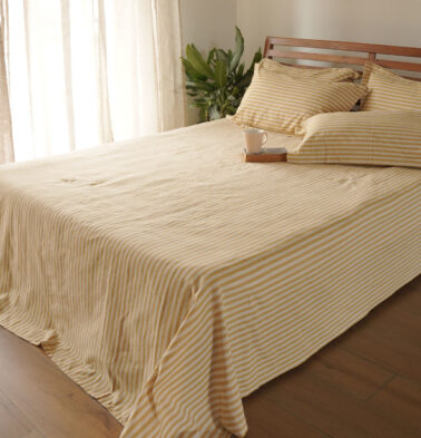 Morning Stripe Cotton Fitted Bedsheet – Yellow
