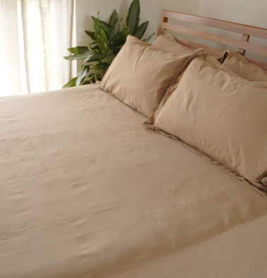 Earthen Hues Cotton Fitted Bedsheet – Warm Sand