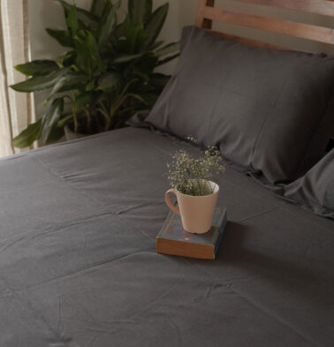 Earthen Hues Cotton Bedsheet – Magnet Black (with 2 Pillow Covers)