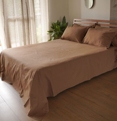 Earthen Hues Cotton Fitted Bedsheet – Tobacco Brown