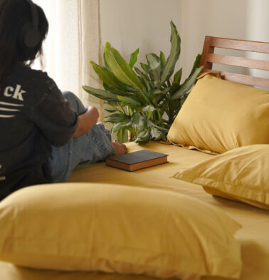 Earthen Hues Cotton Single Bedsheet Buff Yellow -With Pillow cover
