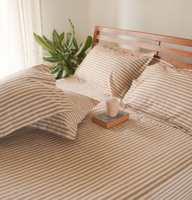 Morning Stripe Cotton Duvet Cover Brown