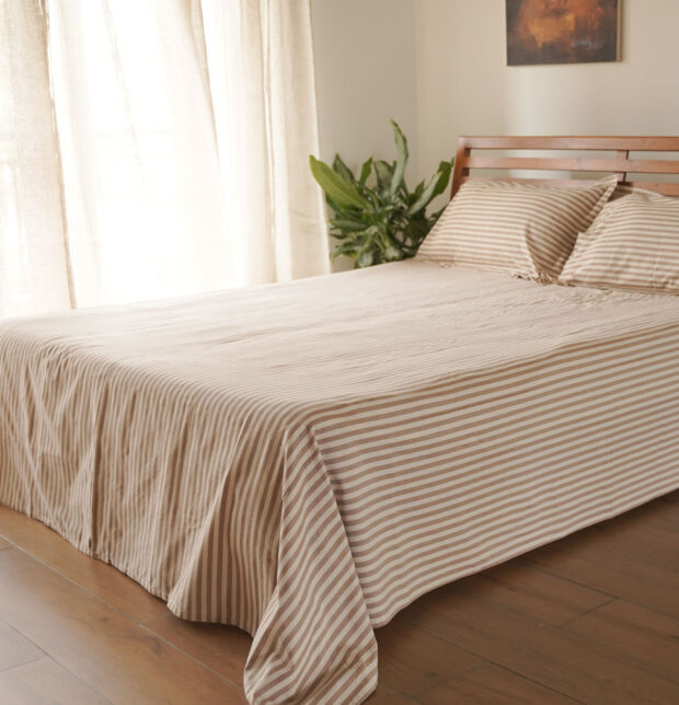 Morning Stripe Cotton Duvet Cover Brown