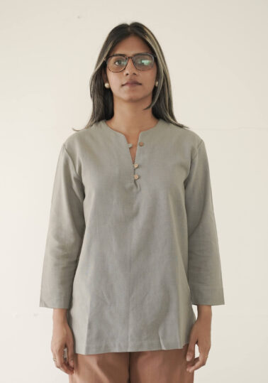Colette Buttoned Cotton Top for Women – Storm Grey