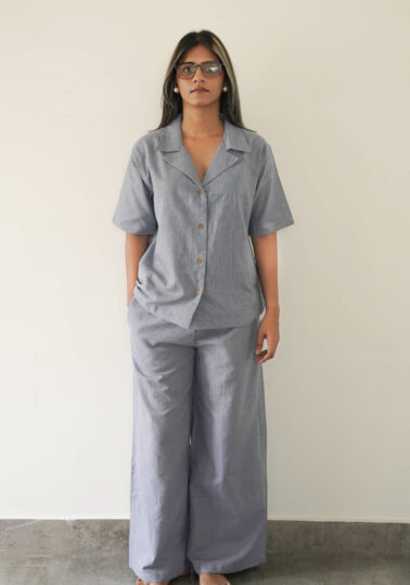 Contour Pinstripe Cotton Co-ord Set for Women – Blue