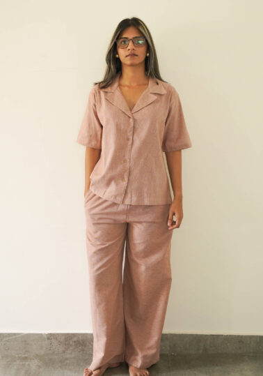 Contour Pinstripe Cotton Co-ord Set for Women – Dusty Pink