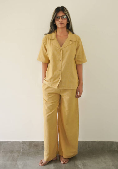 Contour Pinstripe Cotton Co-ord Set for Women – Mustard Yellow