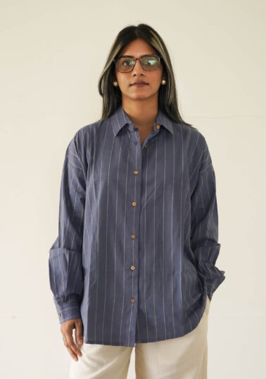 Classic Stripe Cotton Studio Shirt for Women – Blue