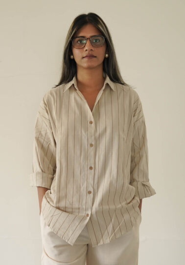 Classic Stripe Cotton Studio Shirt for Women – Beige