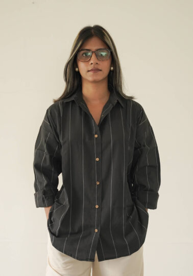 Classic Stripe Cotton Studio Shirt for Women – Black