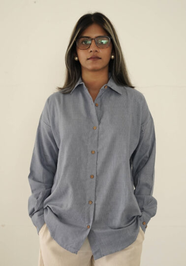 Pinstripe Cotton Studio Shirt for Women – Blue