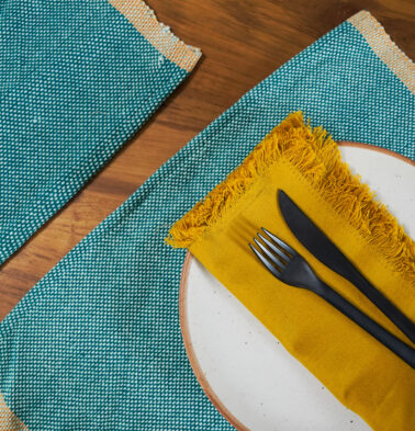 Handwoven Cotton Table Mats Green/Mustard