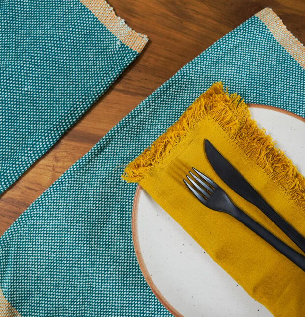 Handwoven Cotton Table Mats Green/Mustard