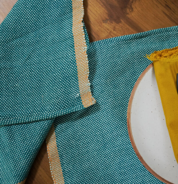 Handwoven Cotton Table Mats Green/Mustard